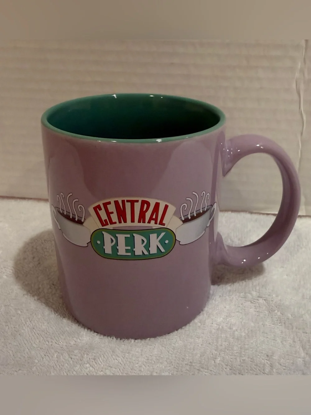 Central Perk Mug, Friends TV Series, 11.5oz, BPA Free Lavender w/ Teal